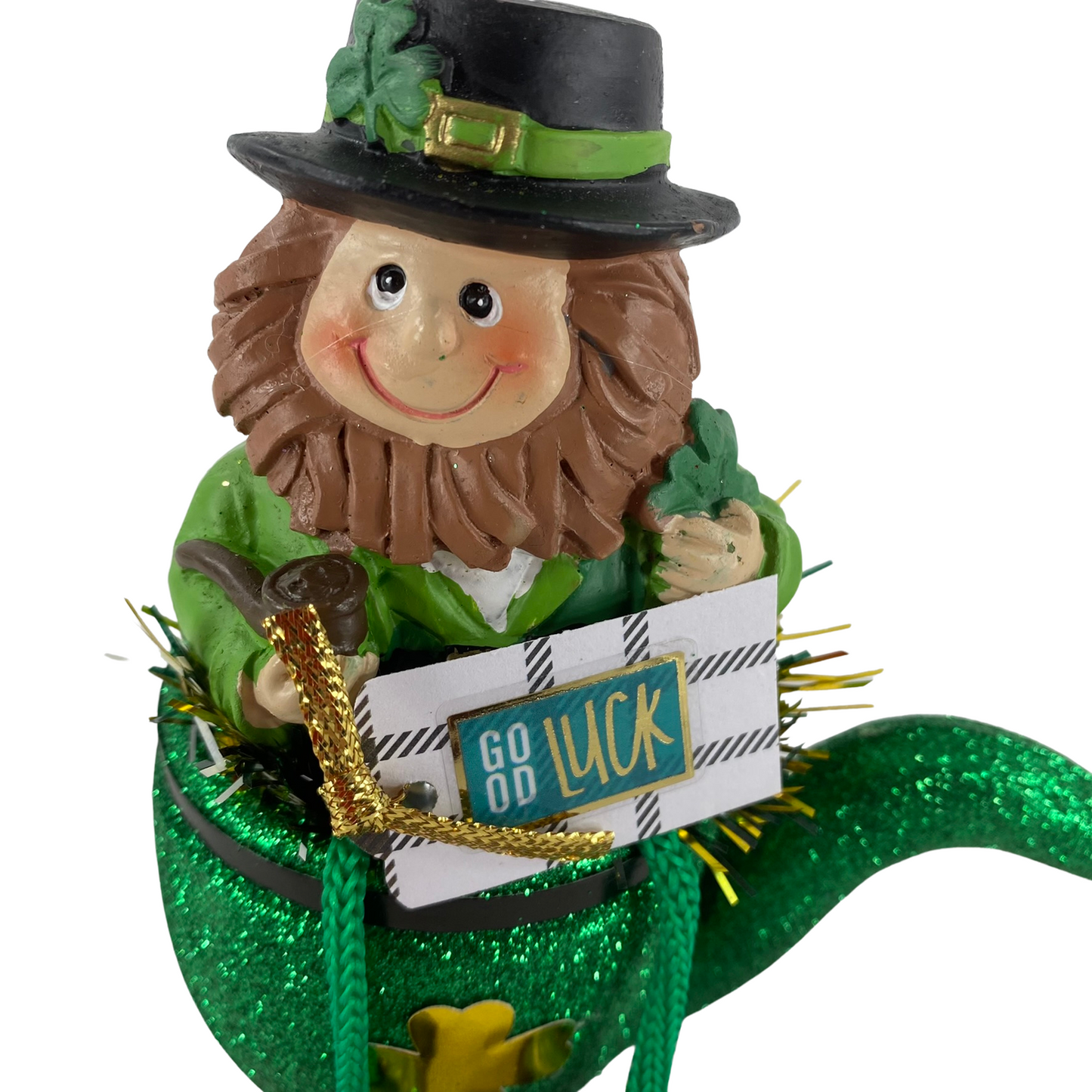 AGD St Patrick's Decor - Resin Leprechaun Figurine Pipe Display