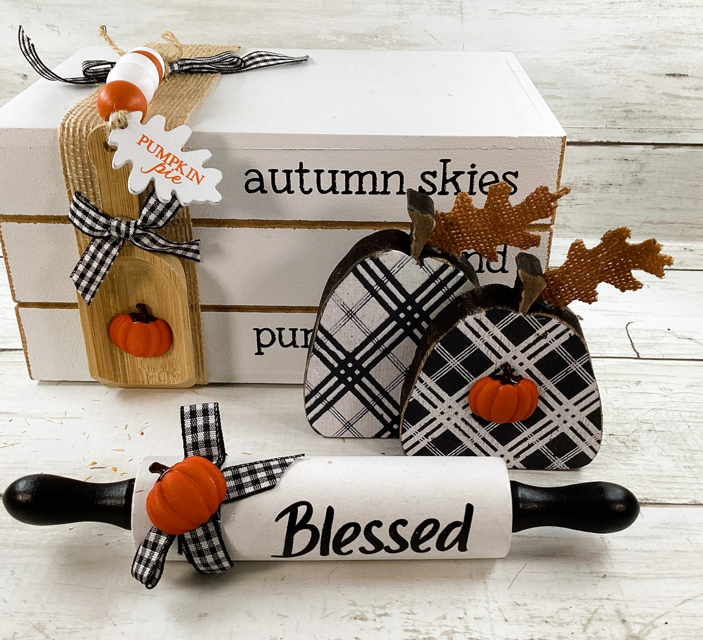 AGD Fall Decor - Autumn Skies Pumpkin Pies Stacked Book Tabletop Sitter