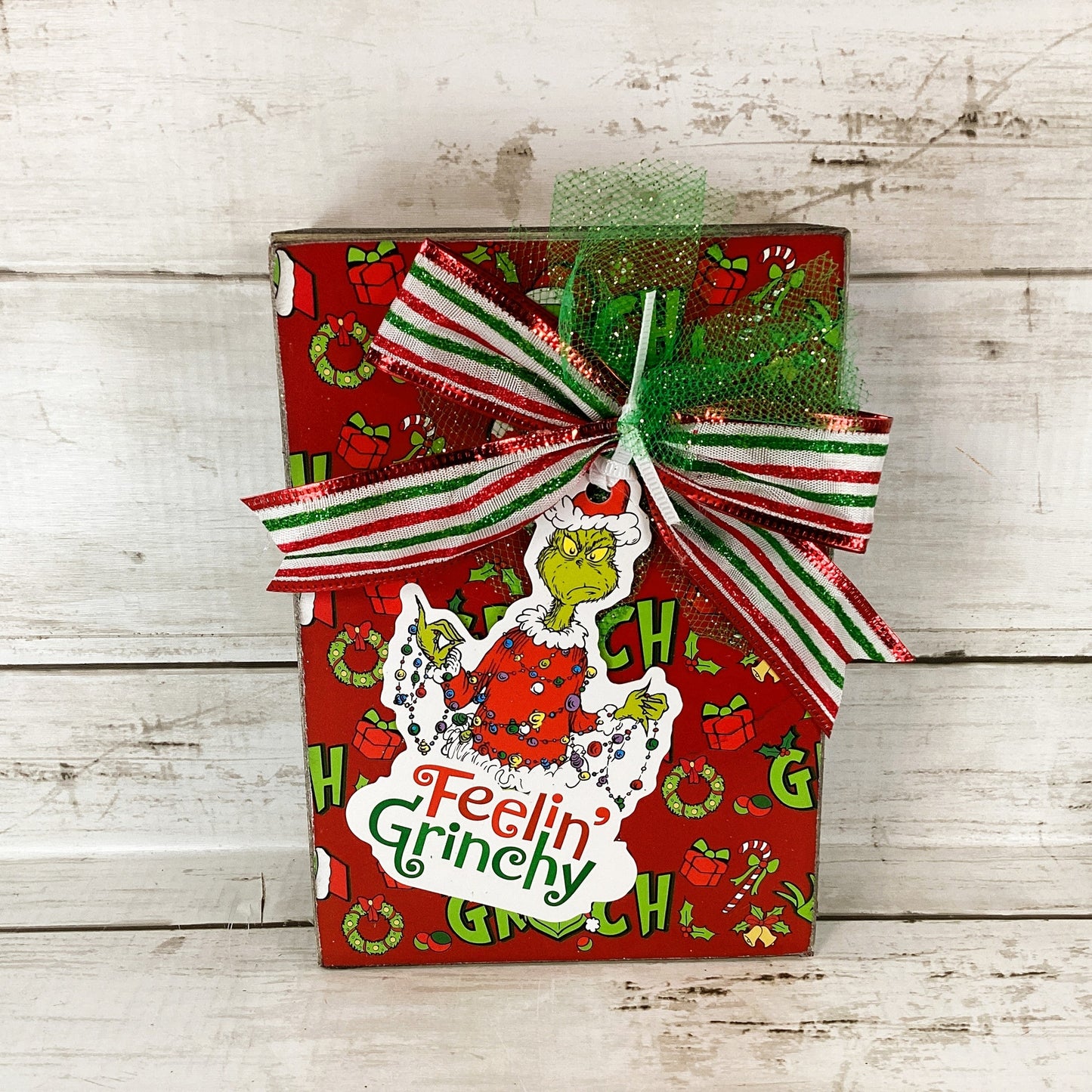 AGD Christmas Decor - Whimsy Green Monster Wood Gift Box Signs 2pc