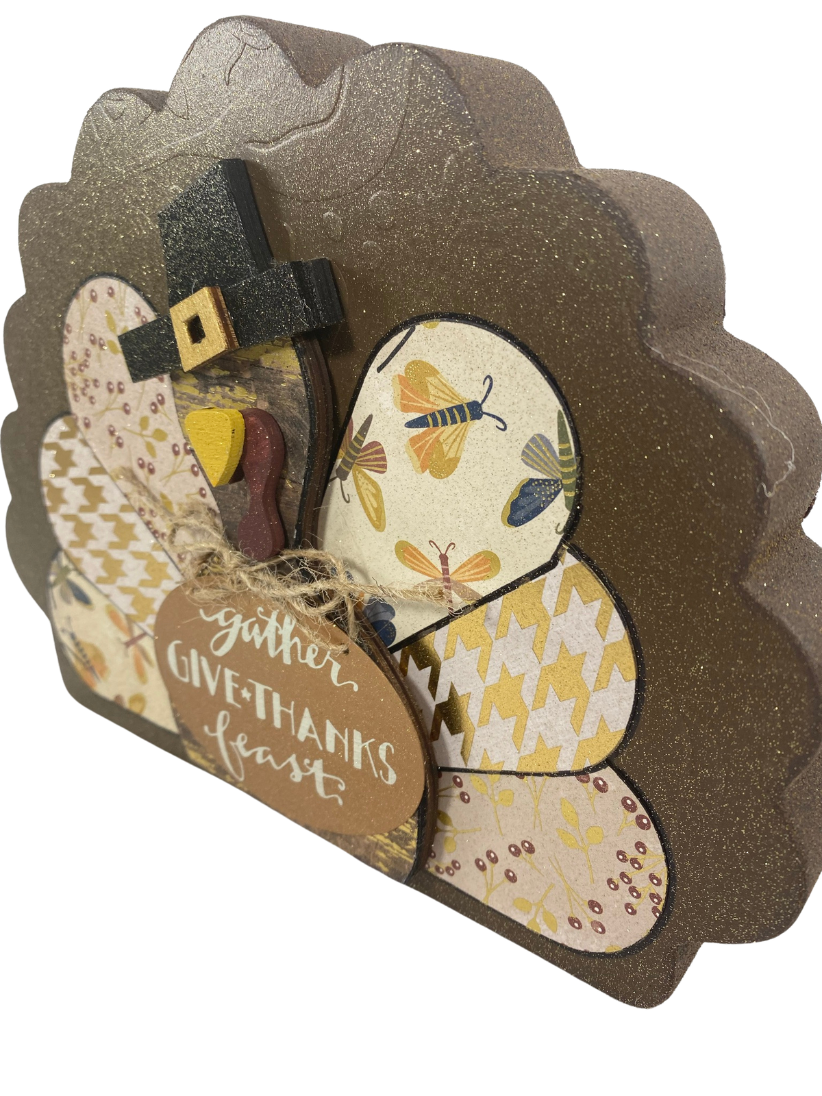 AGD Fall Decor - Reversible Gather Give Thanks Chunky Wood Turkey Sign
