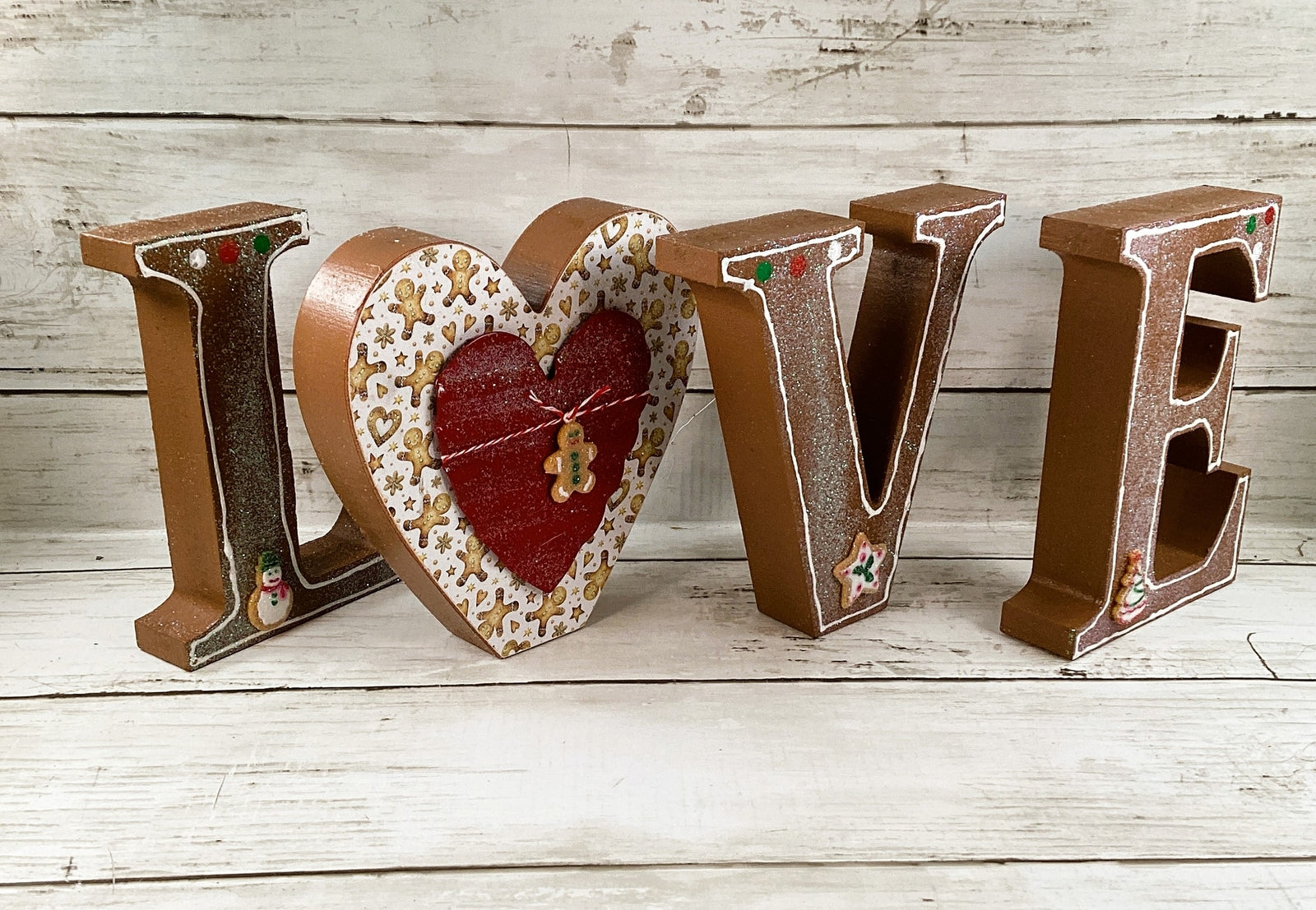 AGD Christmas Decor - Gingerbread Wood Heart Love Letters Word 3pc Set