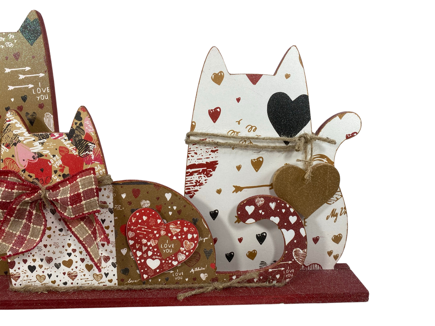 AGD Valentines Decor - I Love You Wood Trio Cat Tabletop Decor