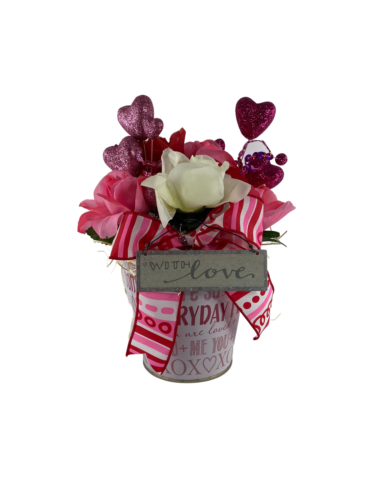AGD Valentines Decor  – Pink Red White Floral I Love You Small Centerpiece
