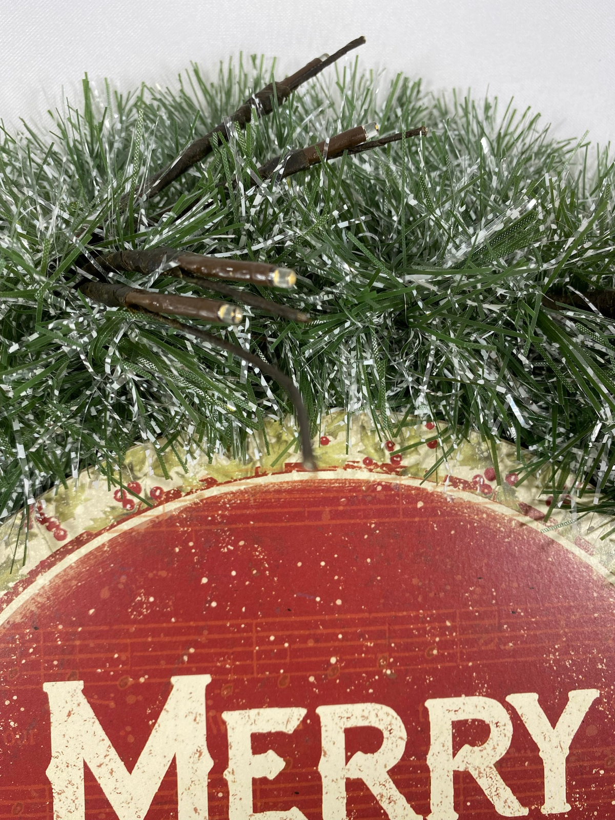 AGD Christmas Decor - Faux Pine Merry and Bright Lighted Tinsel Wreath