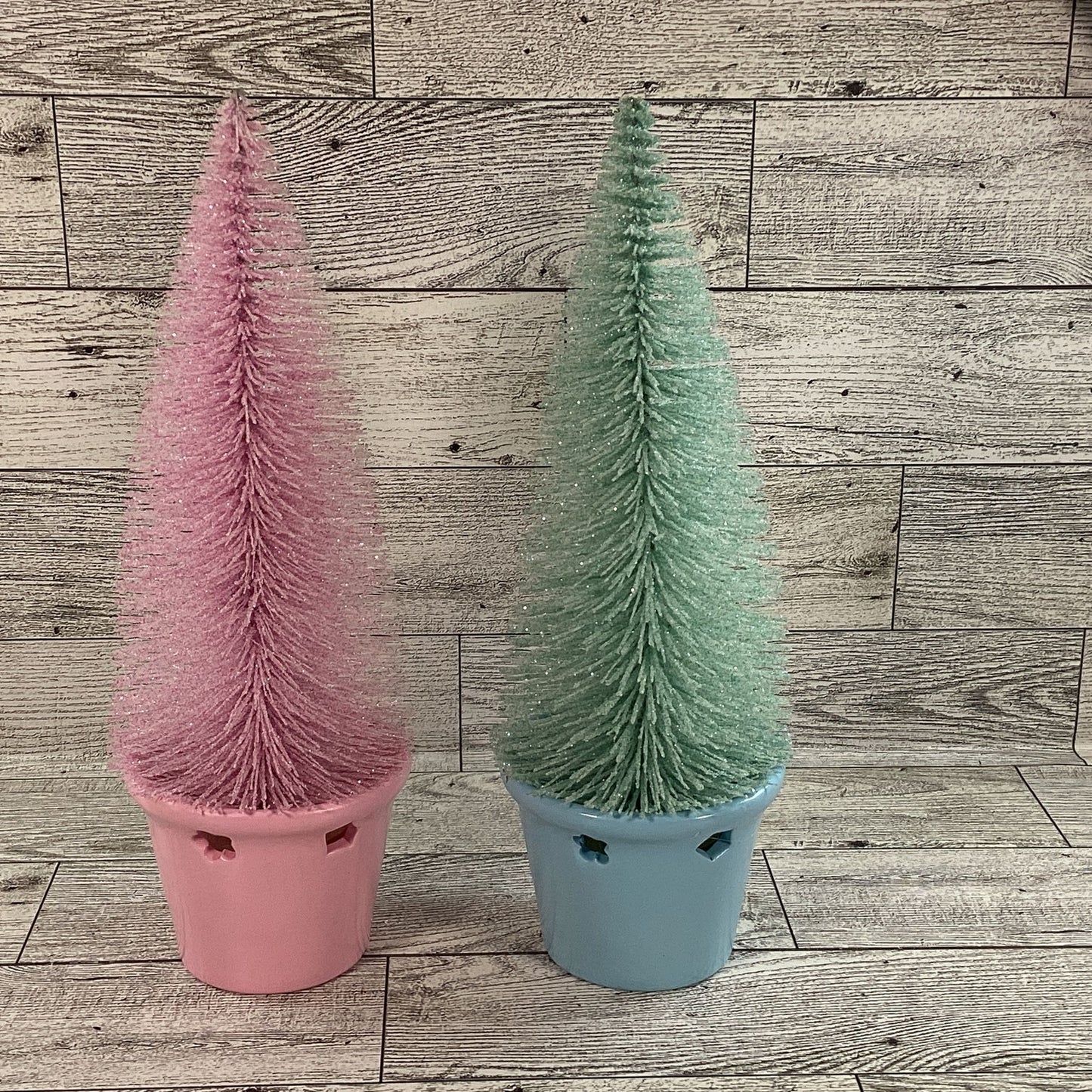 AGD Easter Decor - Blue and Pink Pastel Spring Sisal Bottlebrush Trees 2pc