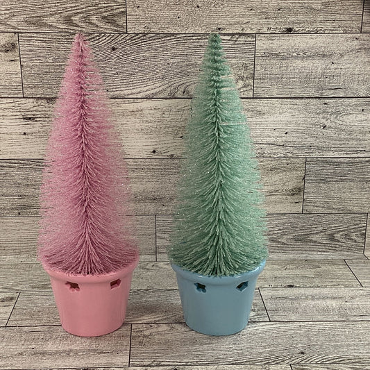 AGD Easter Decor - Blue and Pink Pastel Spring Sisal Bottlebrush Trees 2pc