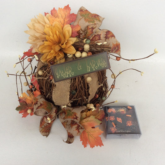 AGD Fall Decor-  Gather & Harvest Floral Grapevine Pumpkin Display