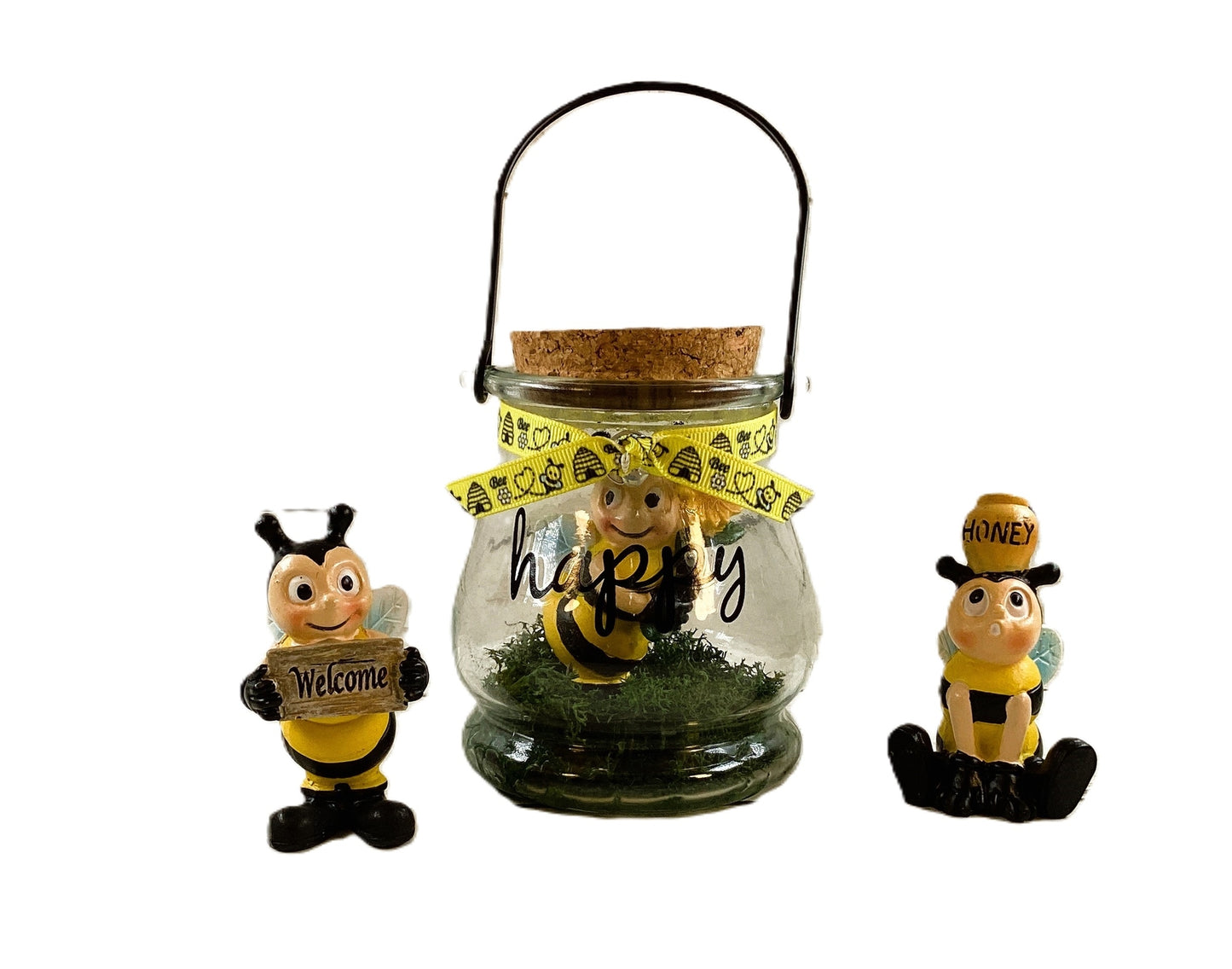 AGD Summer Decor - Resin Bee Theme Happy Hanging Glass Jar