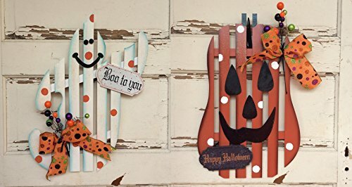 AGD Halloween Decor - Slat Wood Pumpkin and Ghost Double Door Wreaths