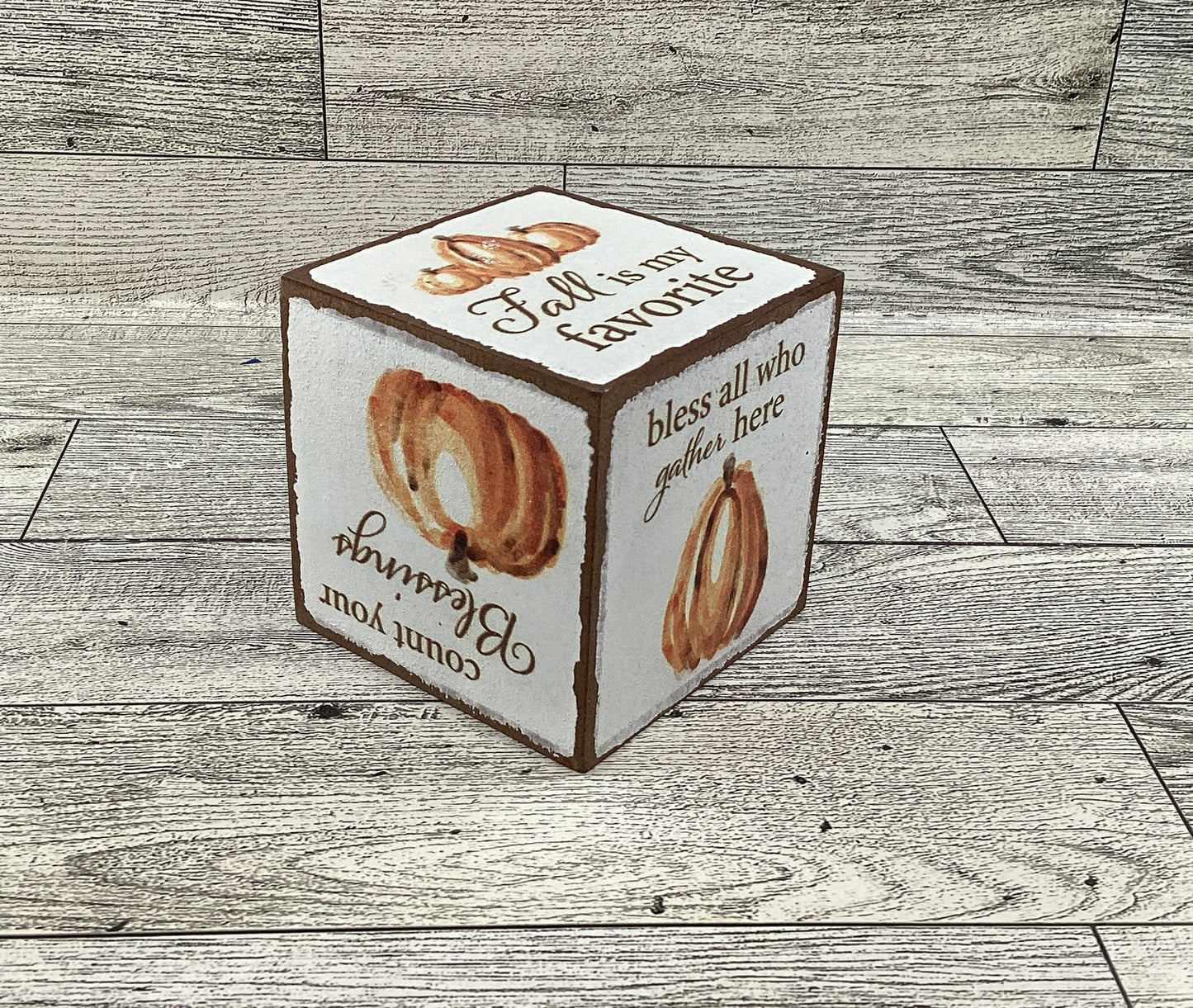 AGD Fall Decor - Resin Pumpkin Wood Thankful Truck Cube Sign Tier Tray 5pc