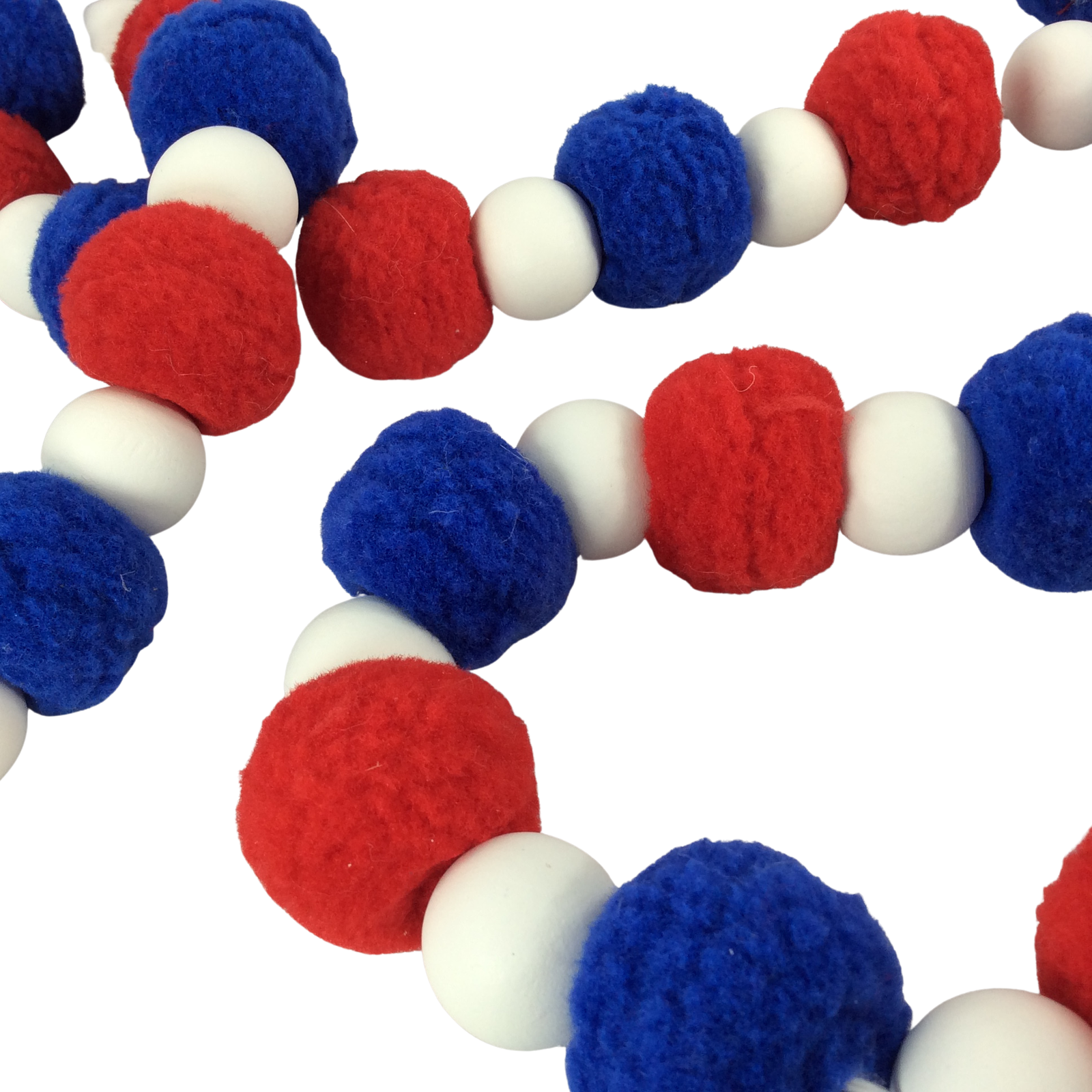 HL Patriotic Decor - Pom Pom and Wood Ball Garland 6 feet