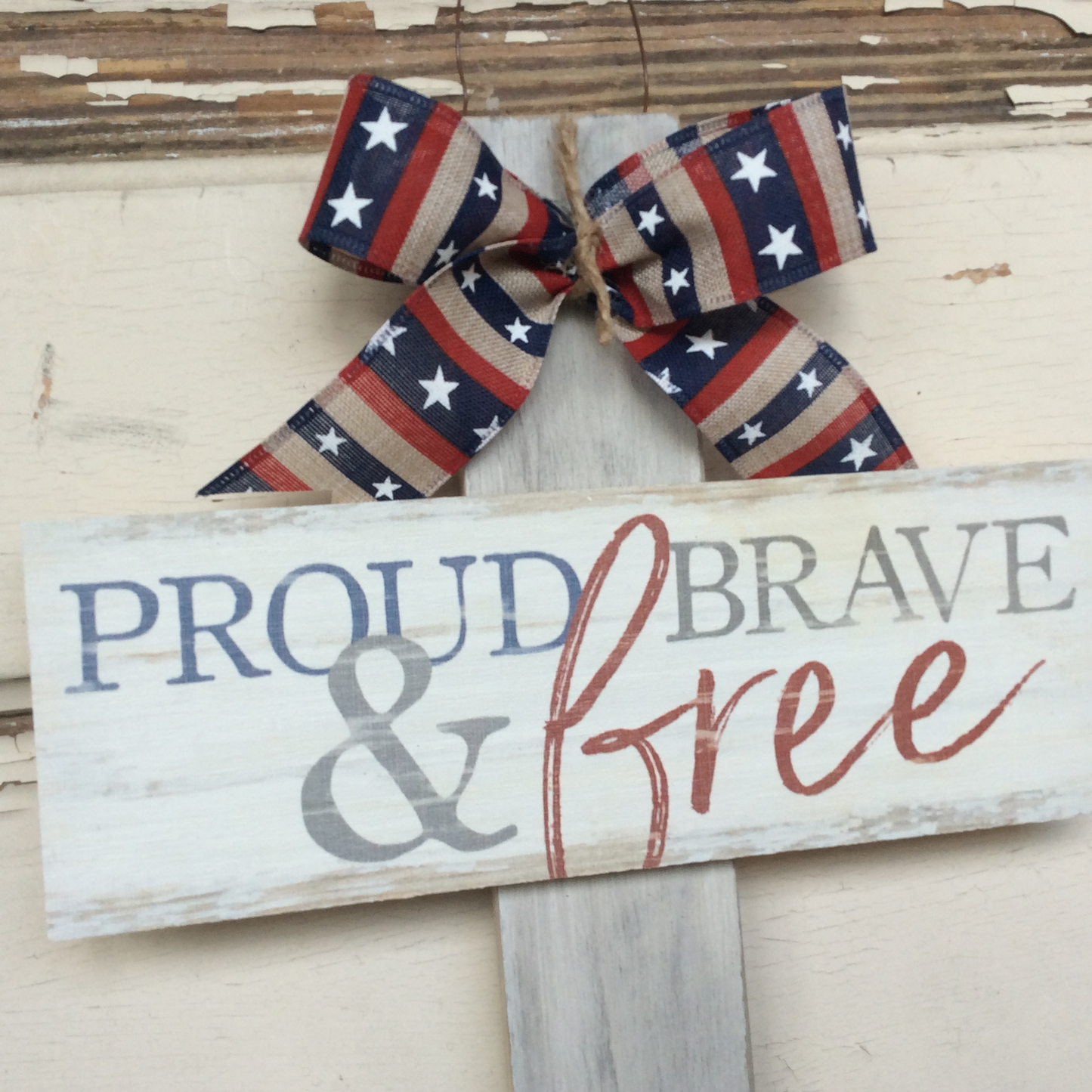 AGD Patriotic Decor -  Proud Beave Free Veteran Whitewash Wood Cross