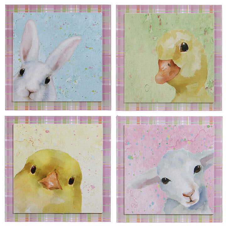 RAZ Imports Easter Decor - Spring Farm Animal Art Box Signs 4pc.
