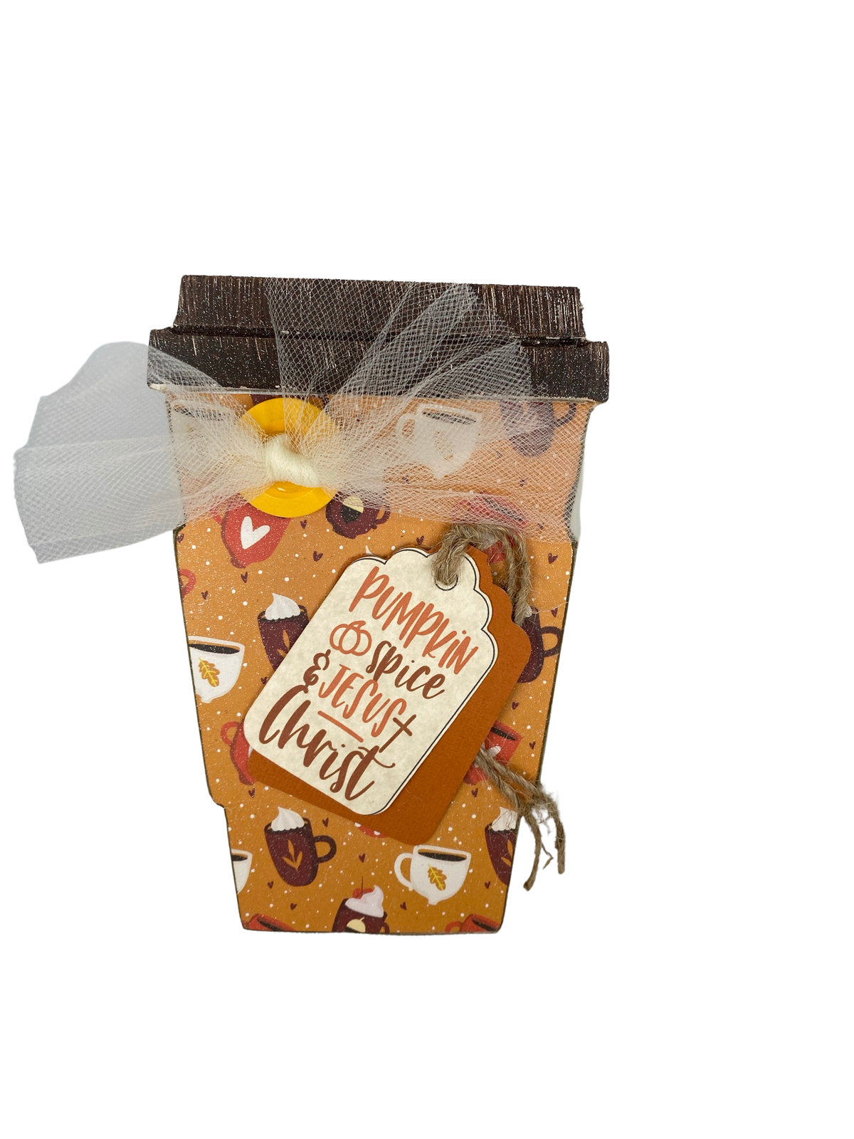 AGD Fall Decor - Jesus Pumpkin Spice Coffee Cup Reversible MDF Wood 2pc set