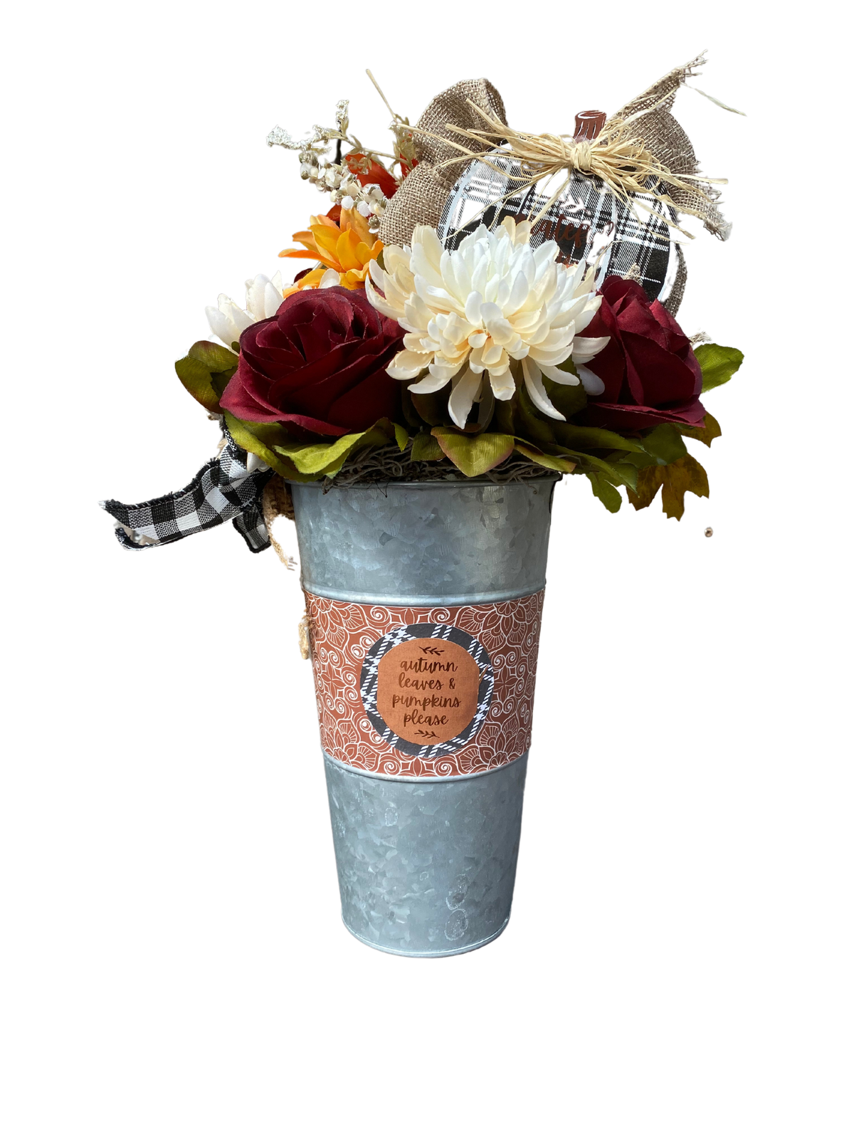 AGD Fall Decor  – Grateful For You Galvanized Metal Floral Centerpiece