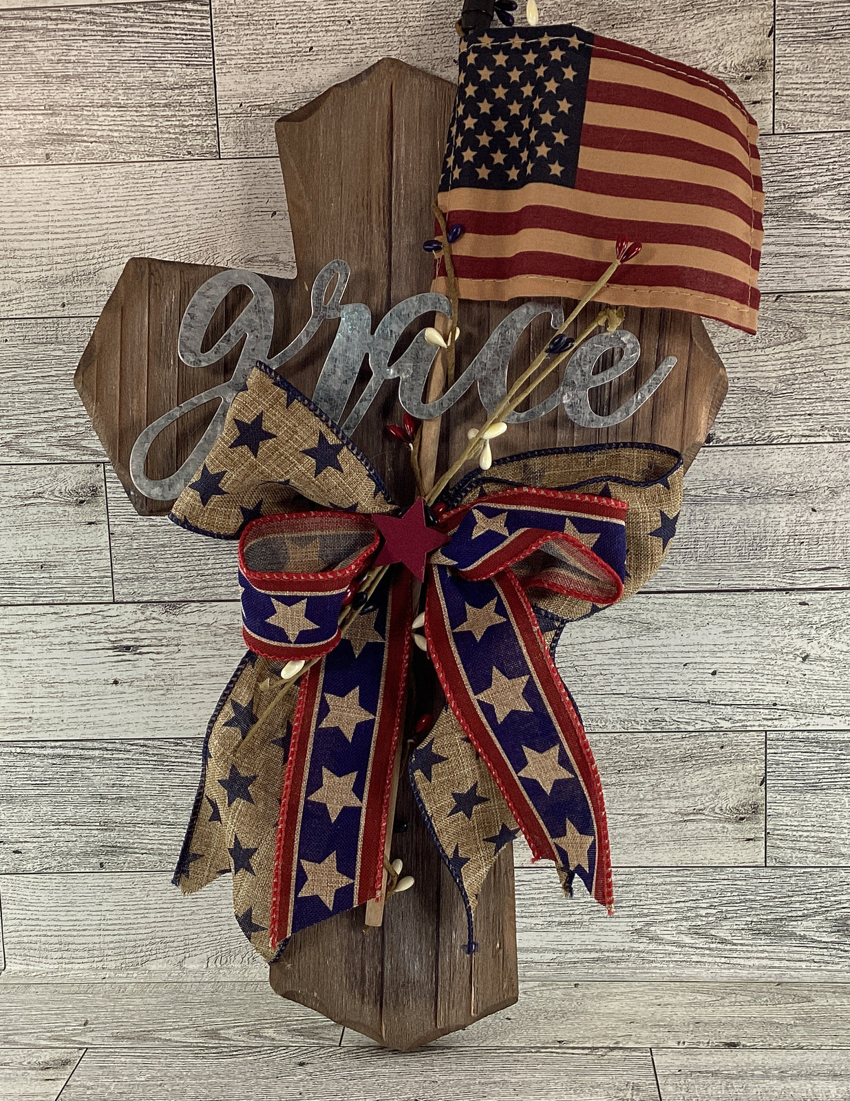 AGD Patriotic Decor - Farmhouse Grace Wood Flag Cross