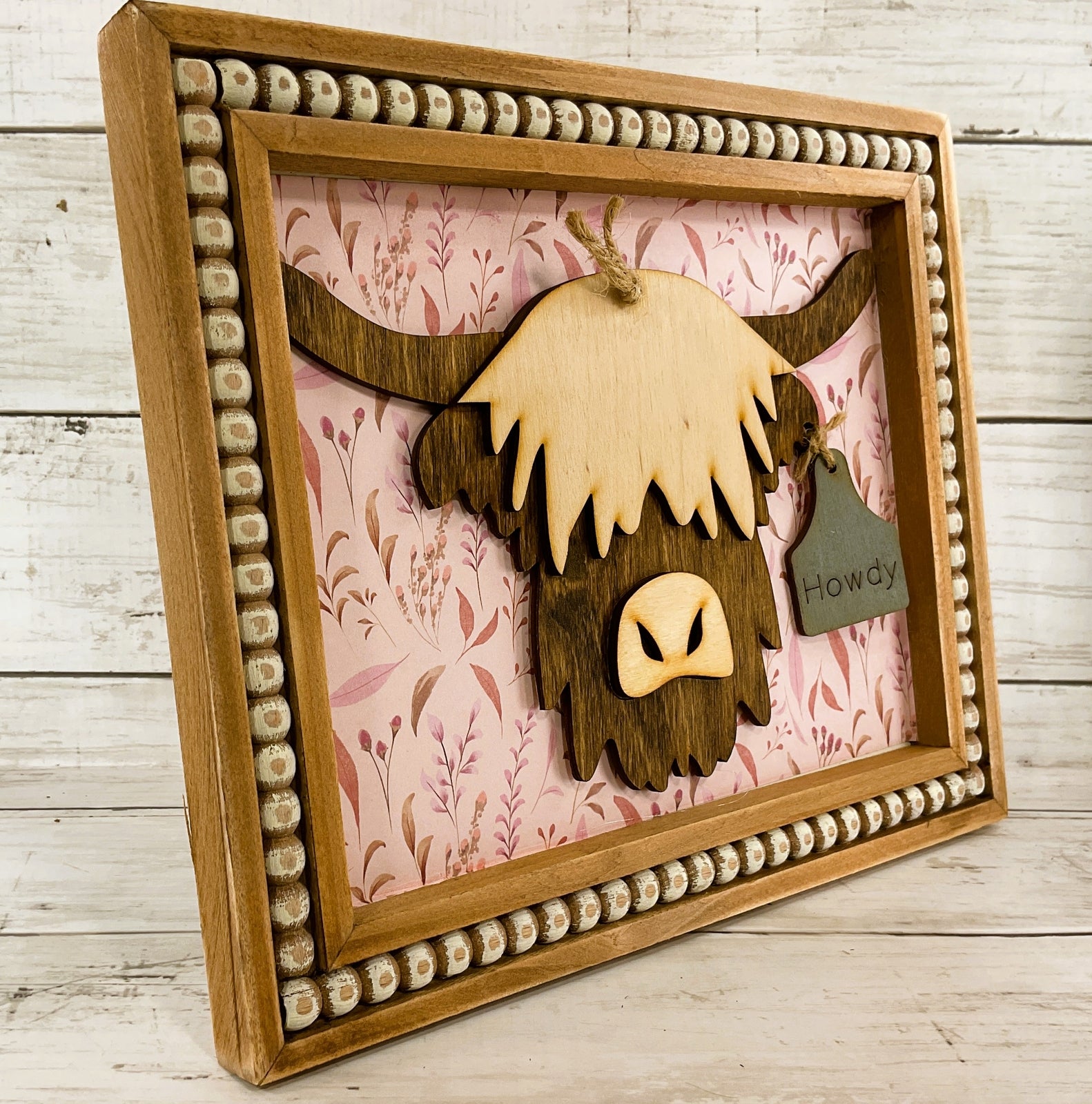 AGD Fall Decor - Pink Harvest Howdy Highland Cow Head Easel-back Sign