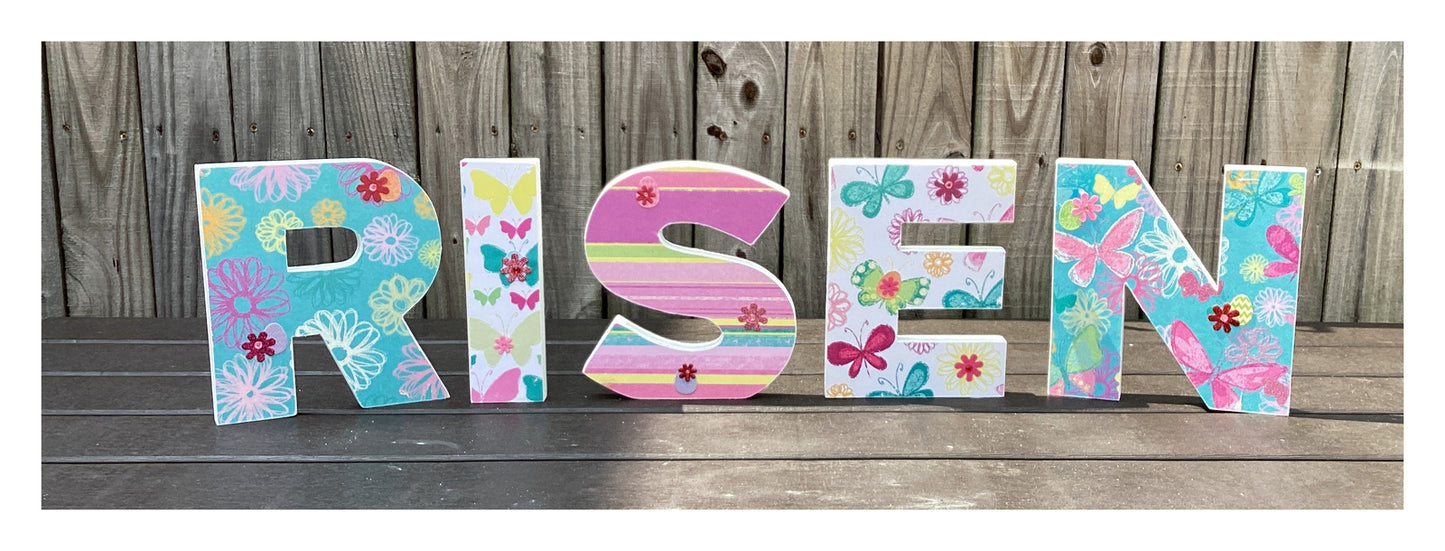 AGD Easter Decor - Chunky Wood RISEN Letter Word Tabletop Display