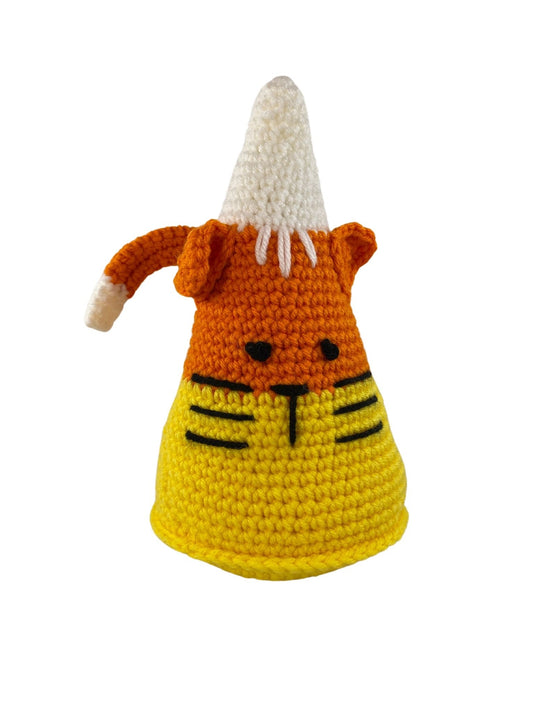 AGD Halloween Decor - Crochet Candy Corn Cat 9inch tall