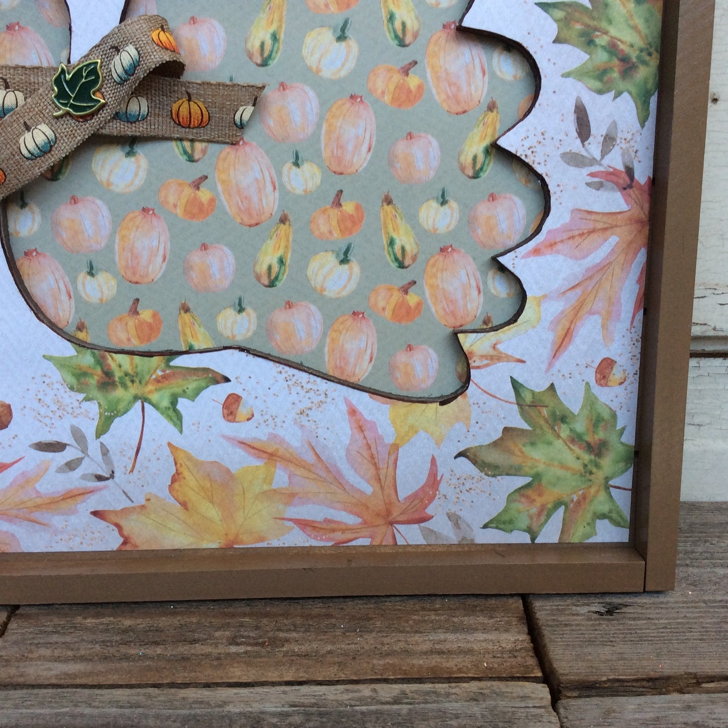 AGD Fall Decor - Prim Gourds Pumpkin Leaves Turkey Cut Out Plaque Sign