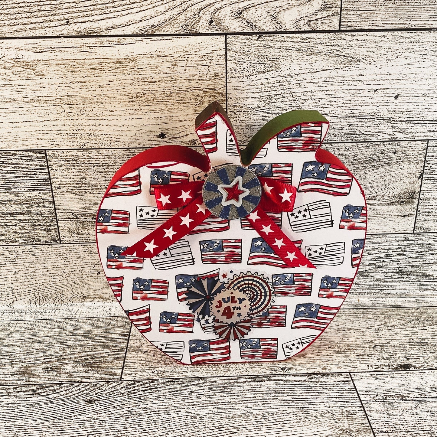 AGD Patriotic Decor - July 4th Red White Blue Chunky Wood Apple Sitter