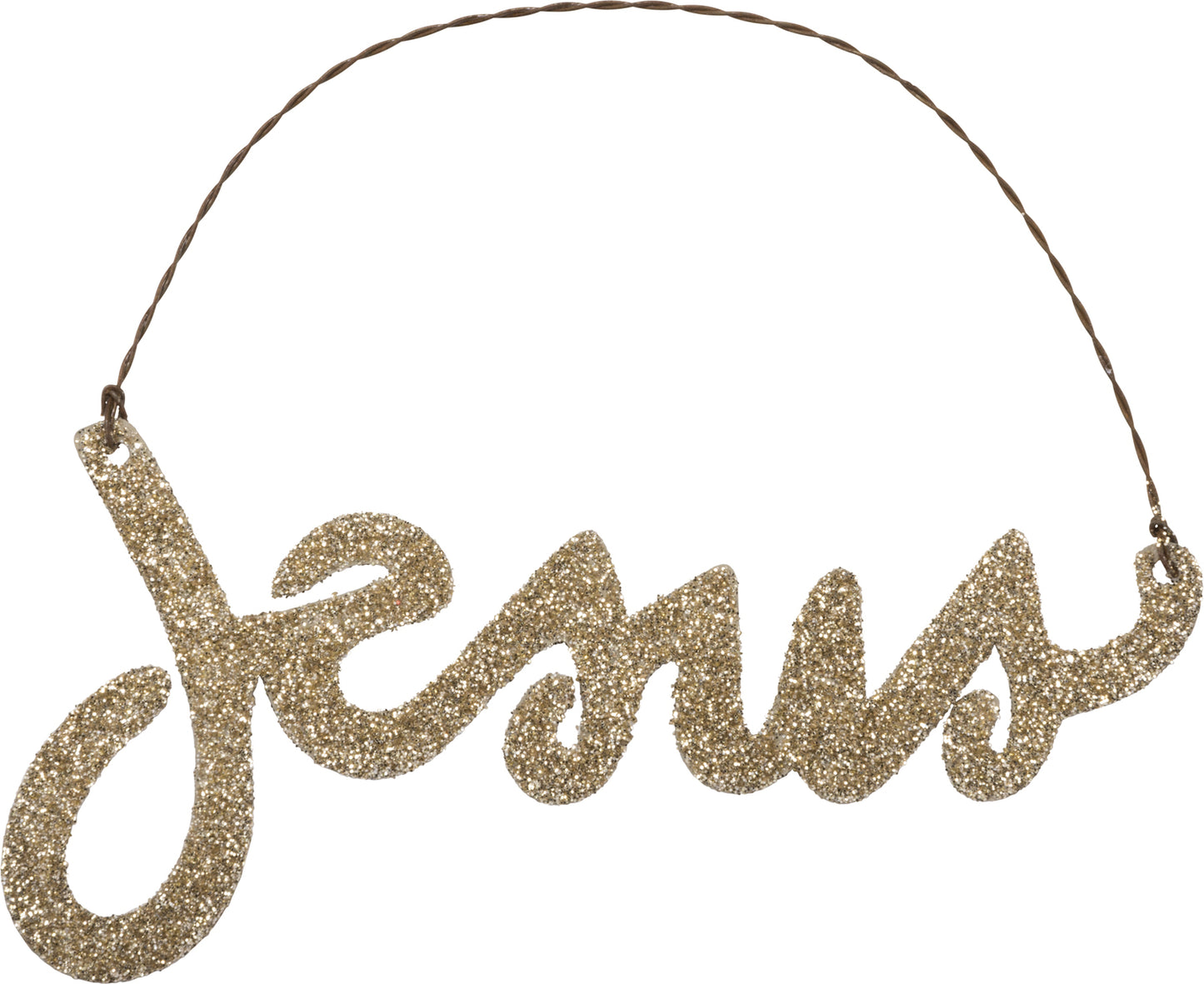 PBK Christmas Decor - Tin Metal Glitter Jesus Word Ornament #32410