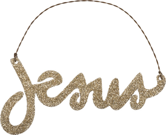 PBK Christmas Decor - Tin Metal Glitter Jesus Word Ornament #32410