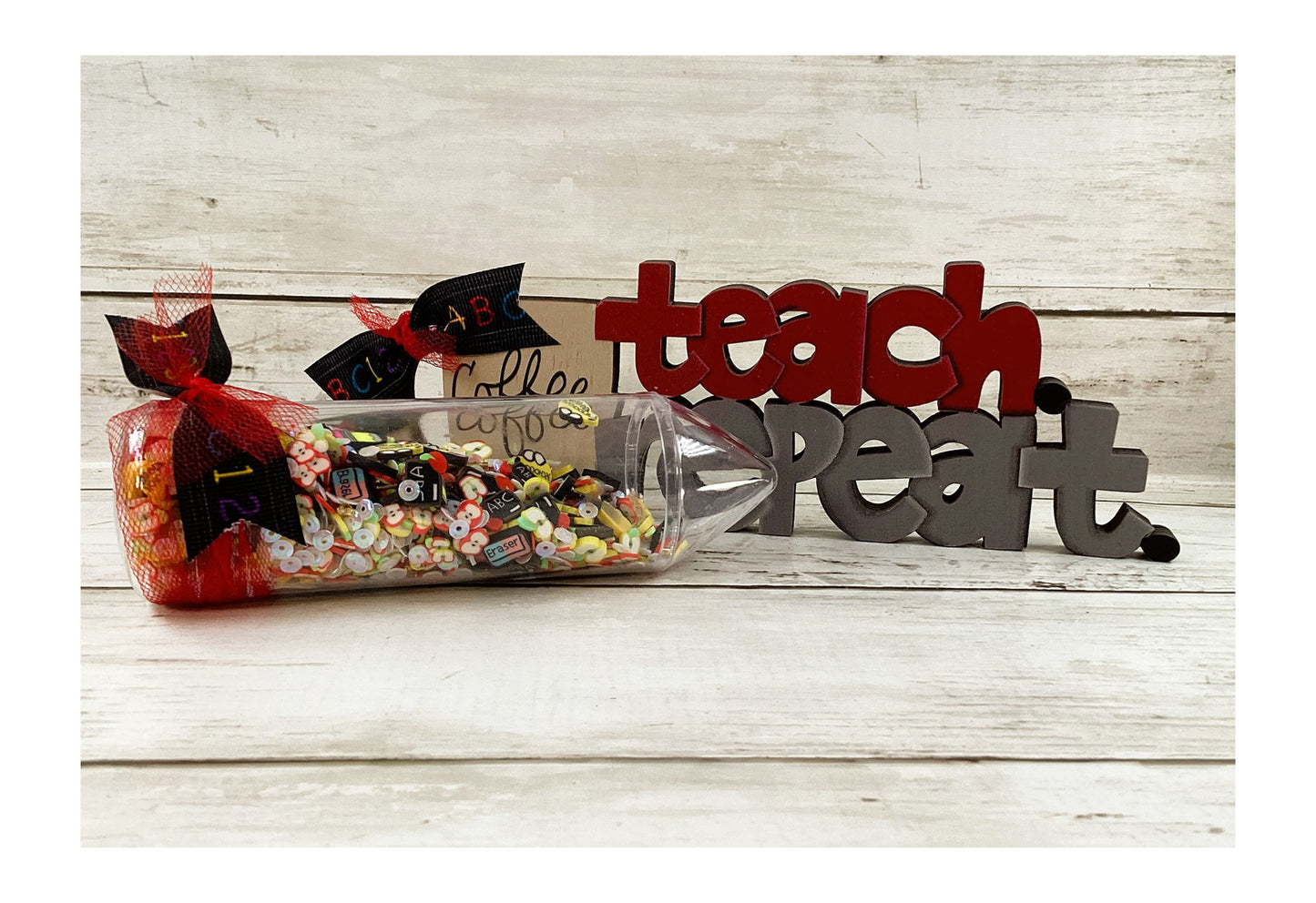 AGD School Decor -Teacher Theme Coffee Sign Pencil-Shaker 2pc Set