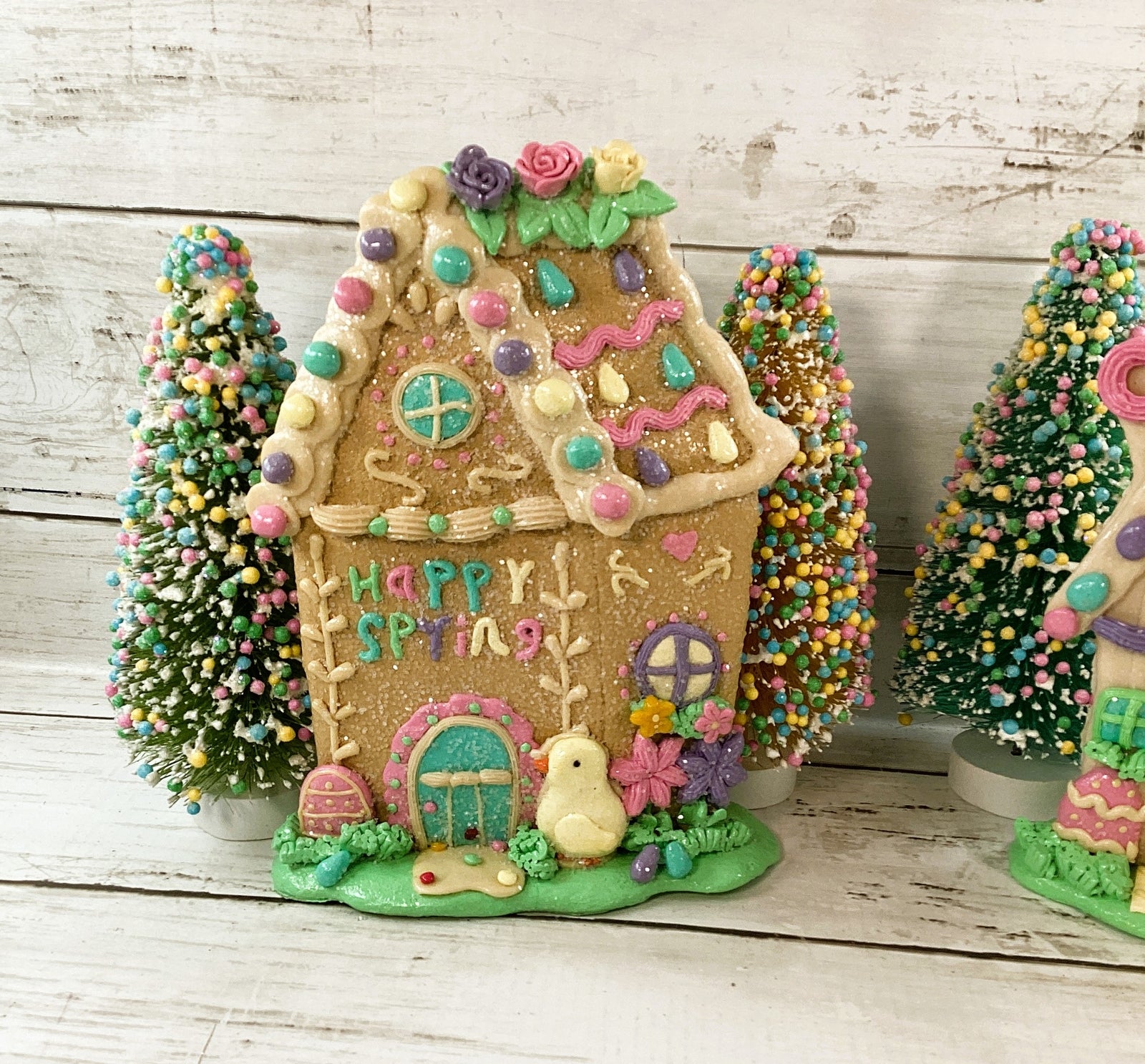 AGD Easter Spring Decor - Claydough Houses Candy Sisal Bottlebrush Trees