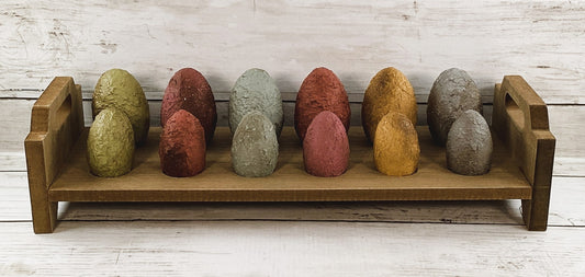 AGD Easter Decor - Farmhouse Wood Eggs with Brown Egg Stand Holder