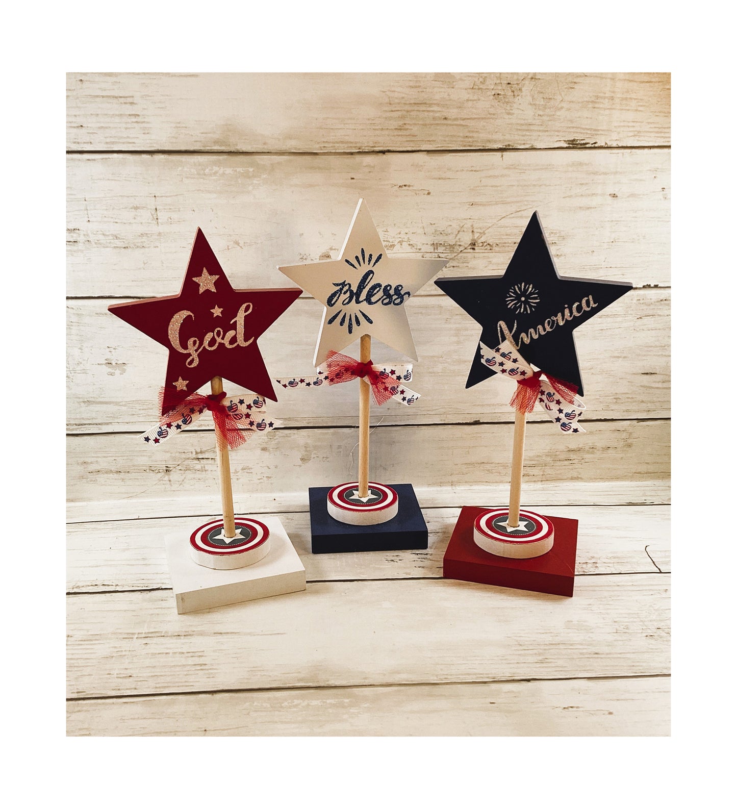 AGD Patriotic Decor - God Bless America Pedestal Stars 3pc Set