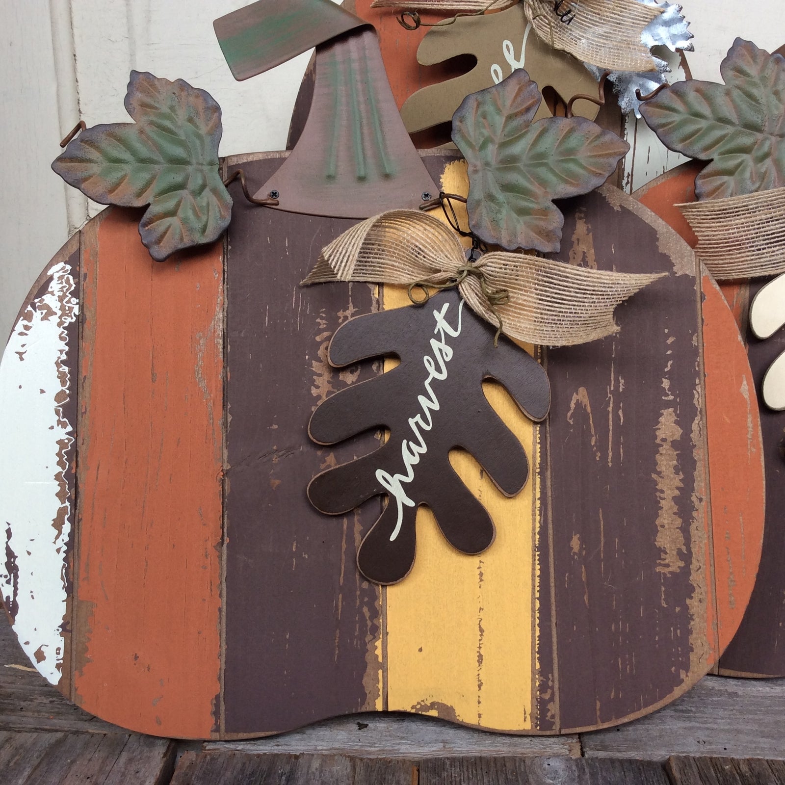 AGD Fall Decor - Slat Pallet Pumpkins Autumn Harvest Fall 3pc Set