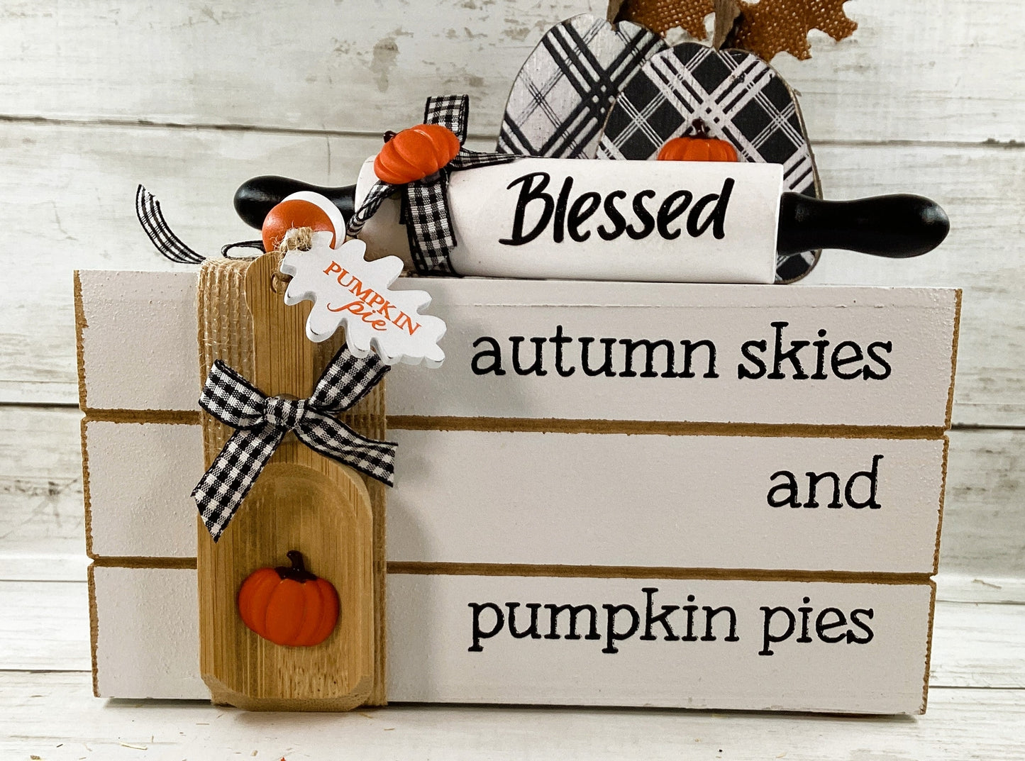 AGD Fall Decor - Autumn Skies Pumpkin Pies Stacked Book Tabletop Sitter