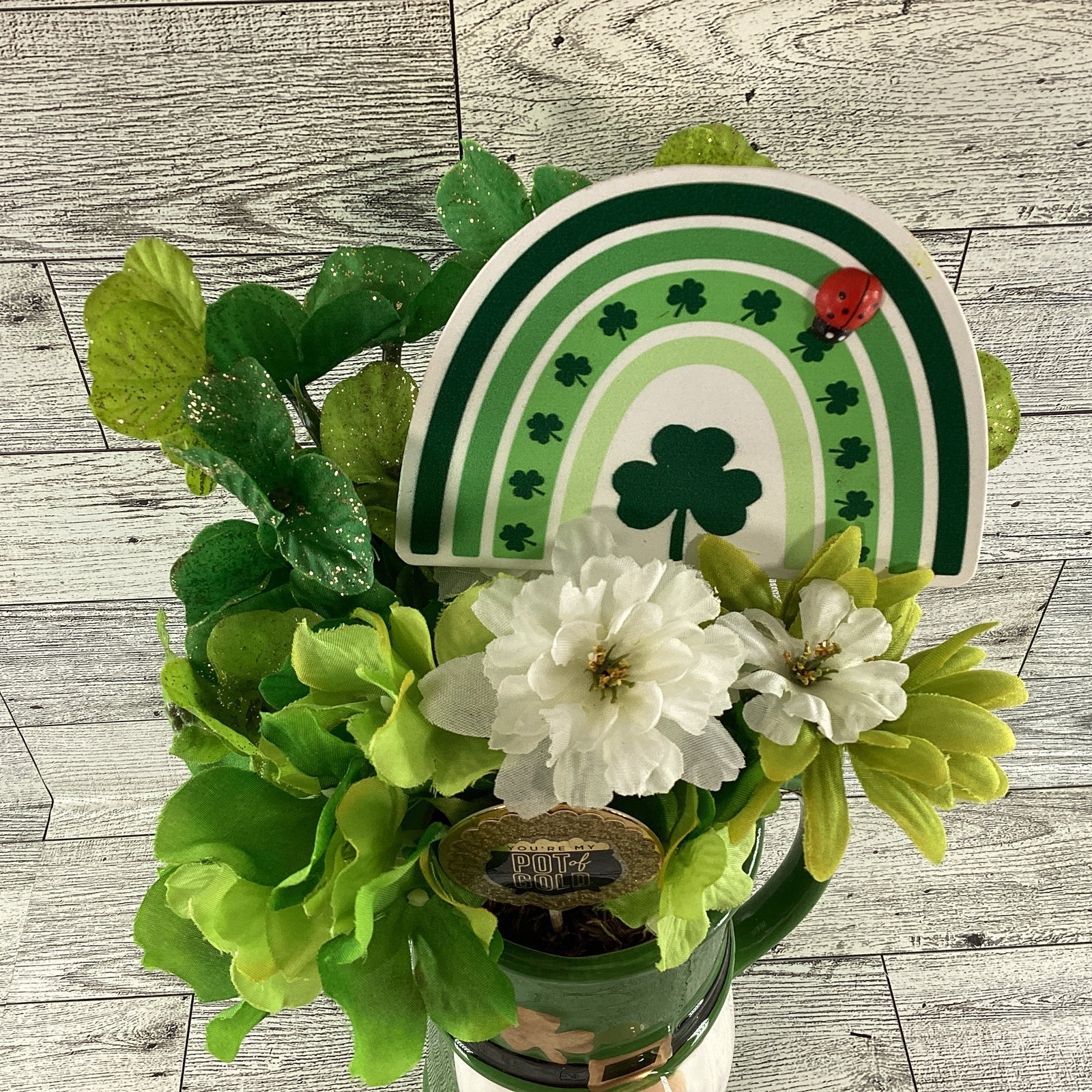 AGD Saint Patrick's Decor  – Irish Gnome Coffee Mug Floral Display