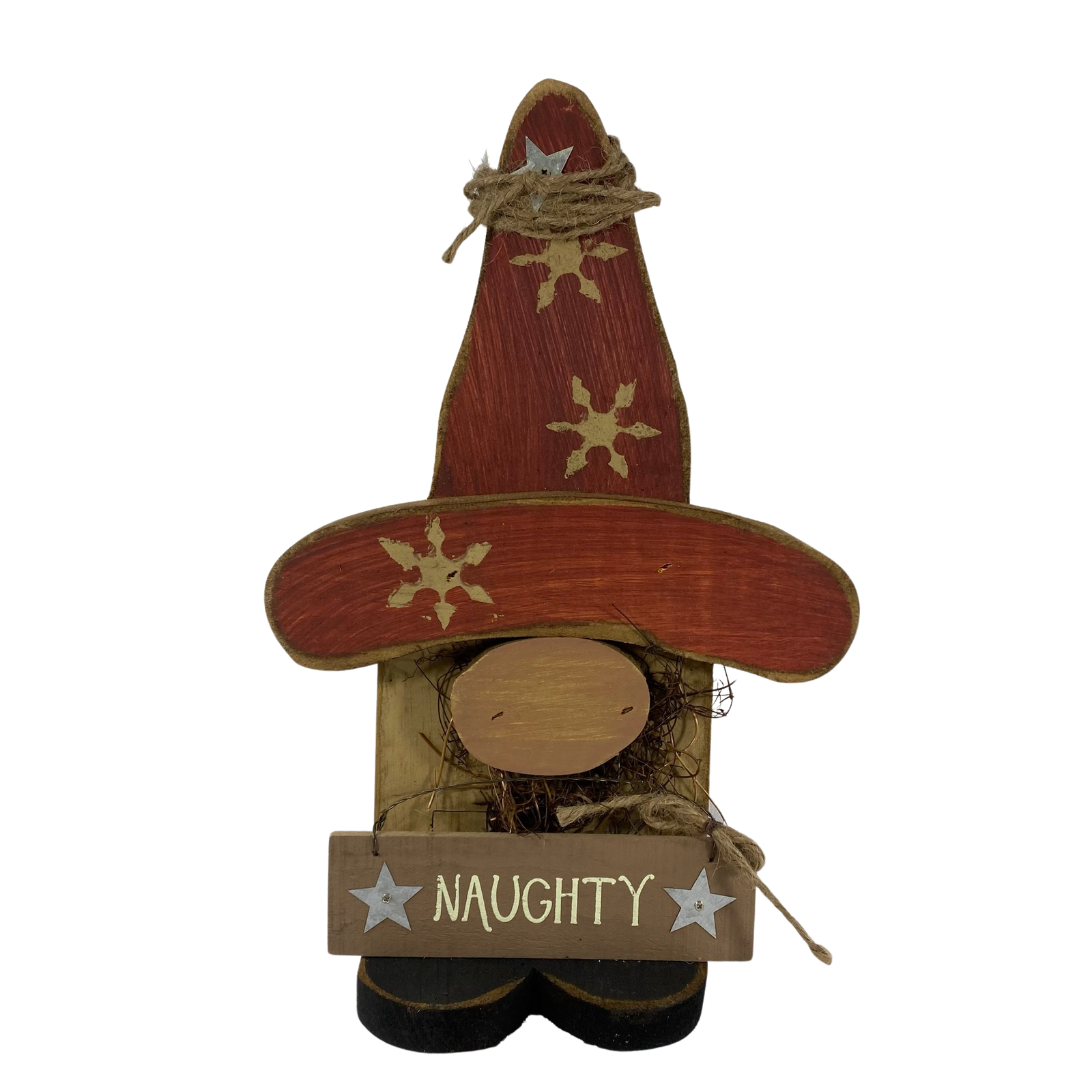 AGD Christmas Decor - Primitive Chunky Wood Naughty Nice Gnomes 2pc