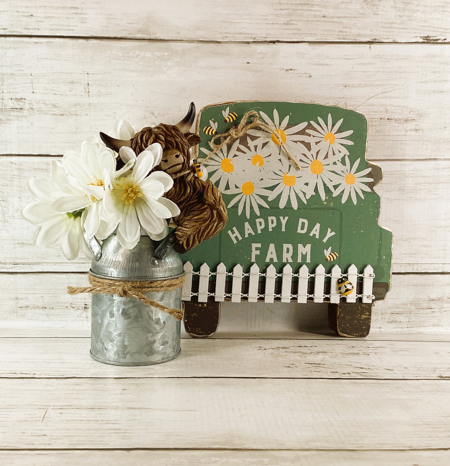 AGD Spring Decor - Happy Farm Sunny Daisy Highland Cow 2pc Set