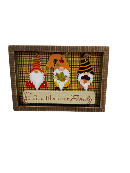 AGD Fall Decor - God Bless Our Family Gnomes Inset Sign