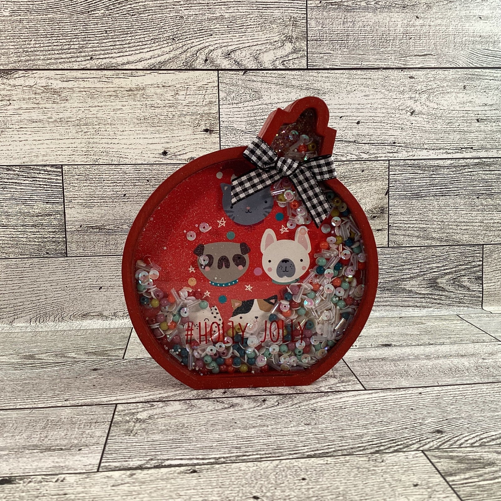 AGD Christmas Decor - Dog Cat Pet Ornament Chunky Wood Dry Snow Shaker