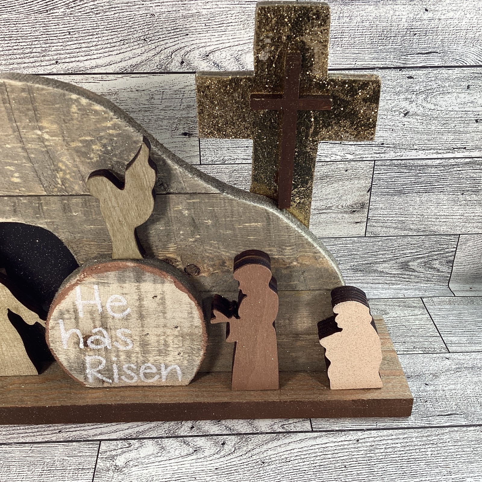 AGD Easter Decor - Jesus Wood Resurrection Tomb Cross Scene