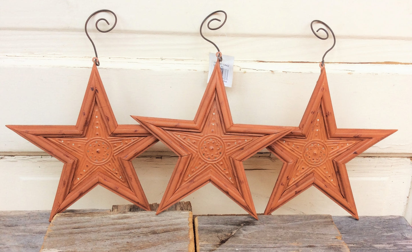 THT Prim Decor - Fall Autumn Muted Orange Star Ornament 3pc