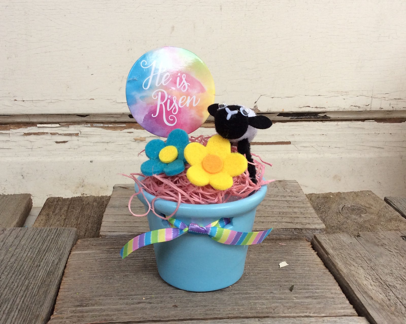 AGD Easter Decor - He is Risen Felt Flowers and Lamb Display