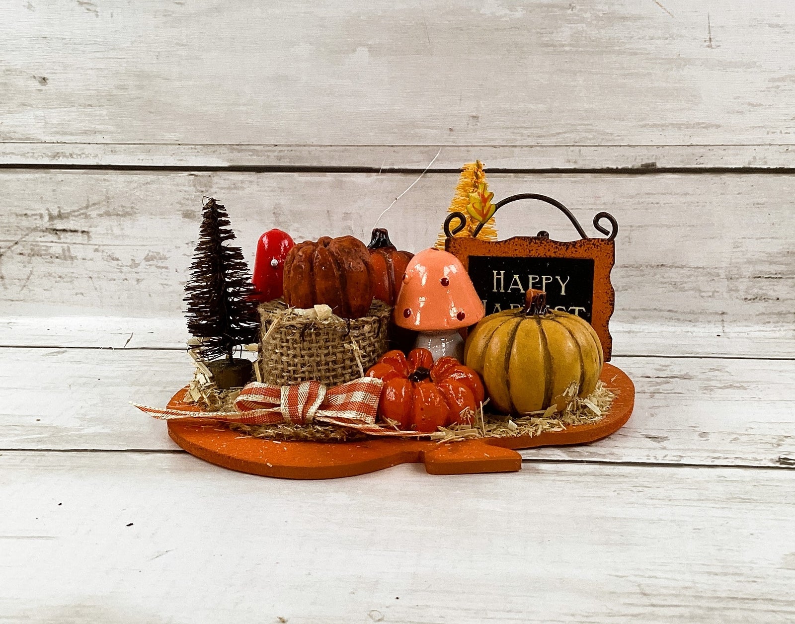 AGD Fall Decor - Happy Harvest Resin Figurine Scene on Pumpkin Base