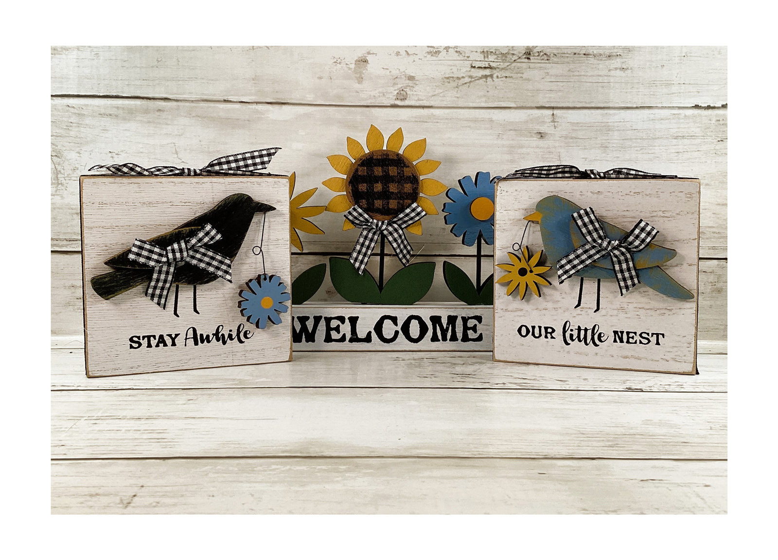 AGD Fall Decor - Farmhouse Welcome Sunflower Crow Blue Bird 3pc