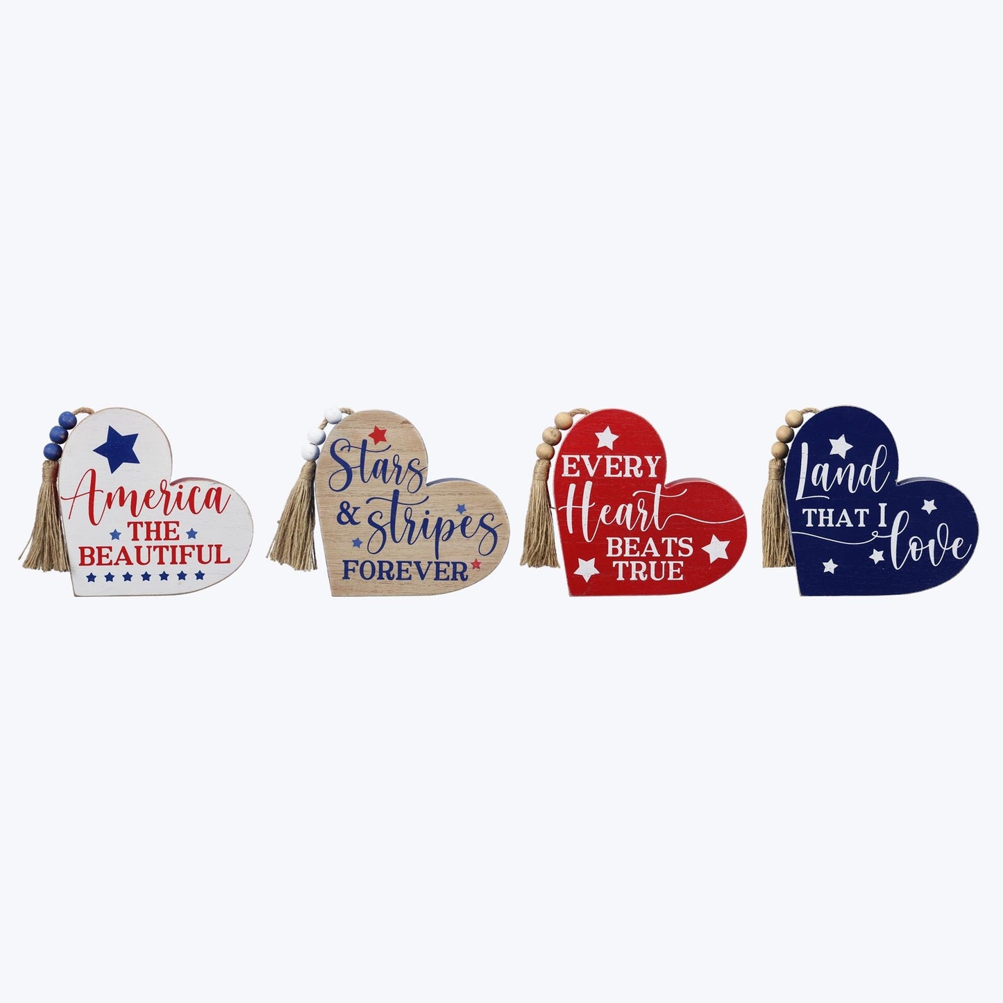 Youngs Patriotic Decor -July 4th Sentiment Chunky Heart Shape Signs 4pc