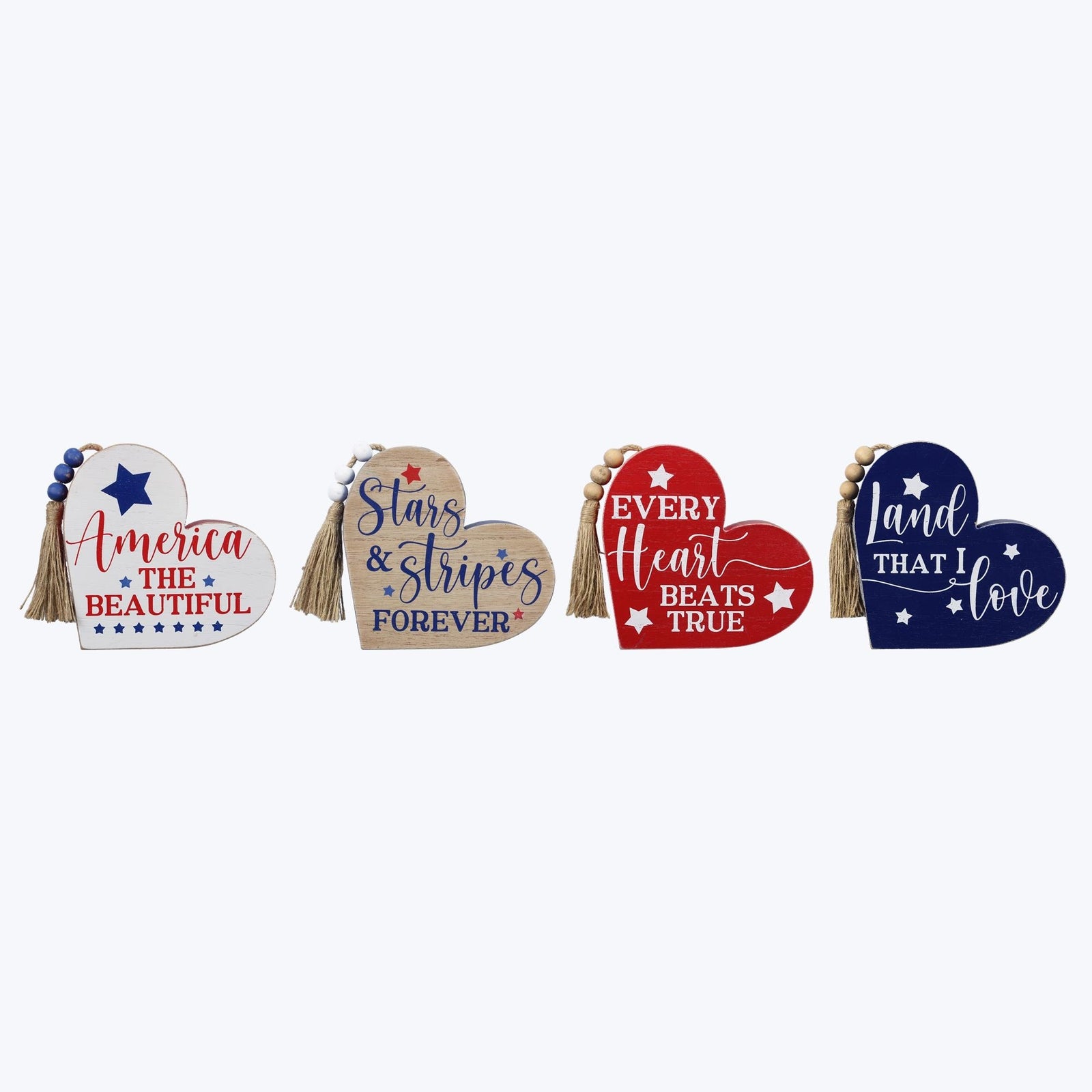 Youngs Patriotic Decor -July 4th Sentiment Chunky Heart Shape Signs 4pc