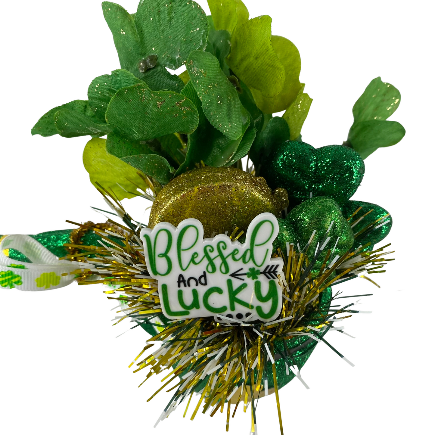 AGD St Patrick's Decor - Blessed and Lucky Small Leprechaun Pipe Display