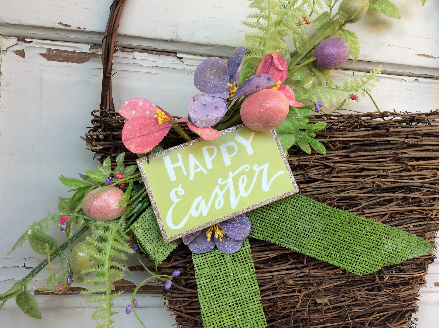 AGD Spring Easter Decor – Happy Spring Grapevine Basket Wreath