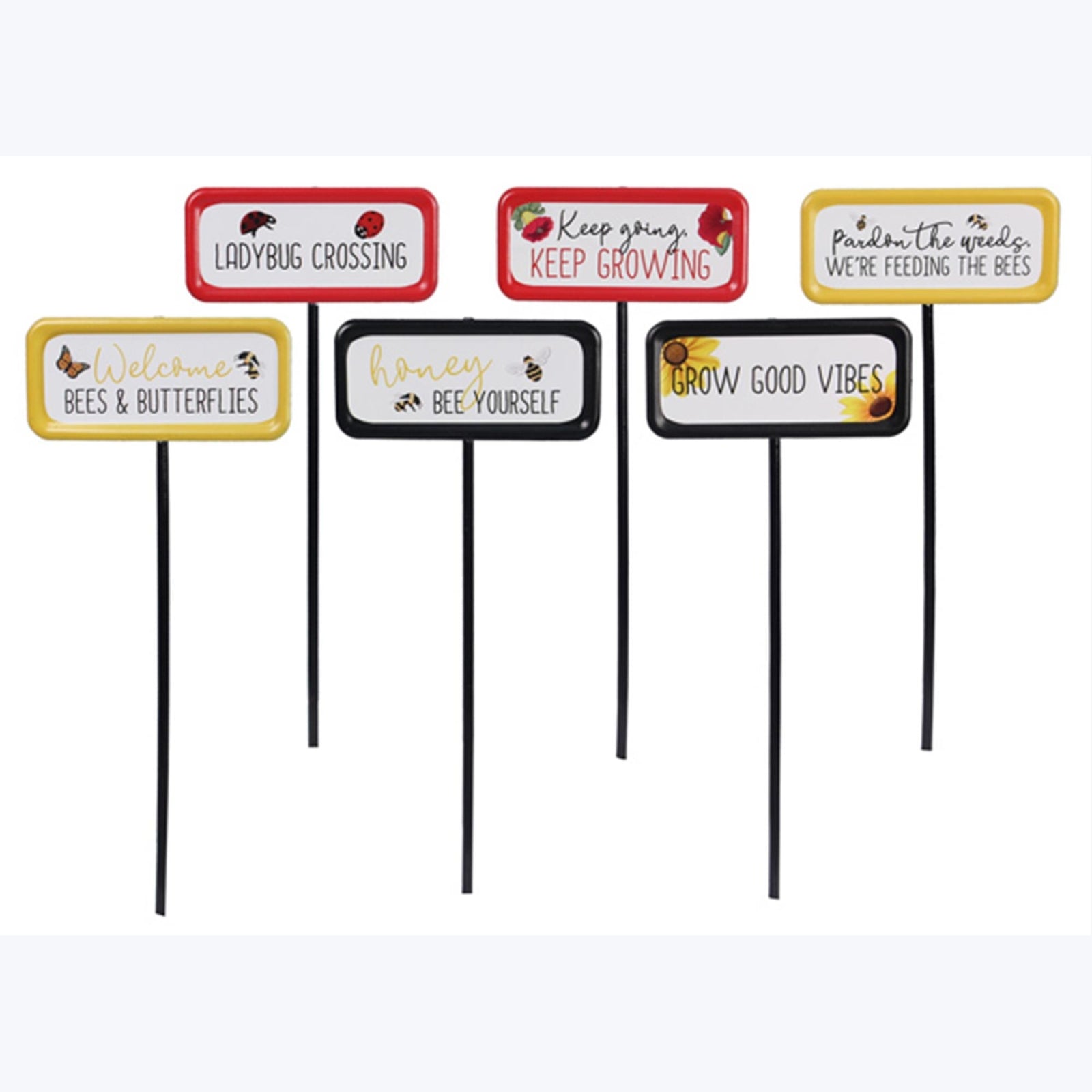 Spring Decor - Metal Honey Bee Theme Plant Picks 6pc Set