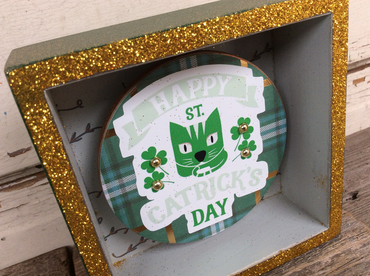 AGD St Patrick's Decor - Happy St Cattricks (Cat) Day Box Sign