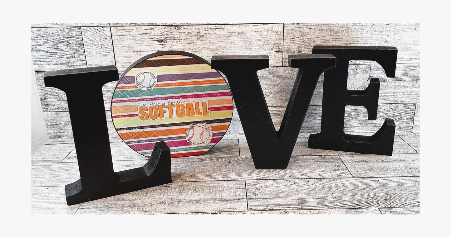 AGD Sports Gift Decor - Wood Softball Love L O V E Word Tabletop Display